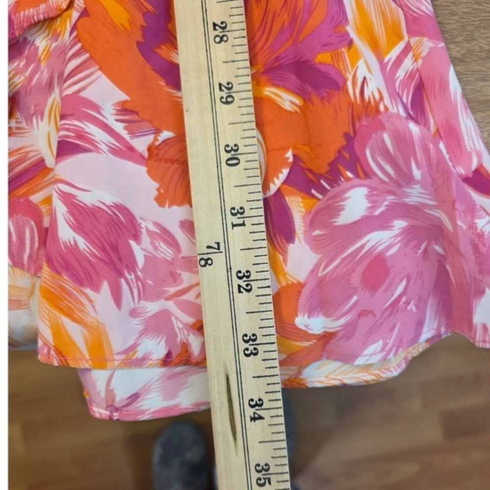 She + Sky Wrap Skirt XL Pink Orange Tropical Floral Ruffle Midi Garden Party - Picture 8 of 16